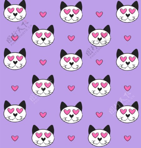 浅紫色风格爱心猫咪情人节背景素材