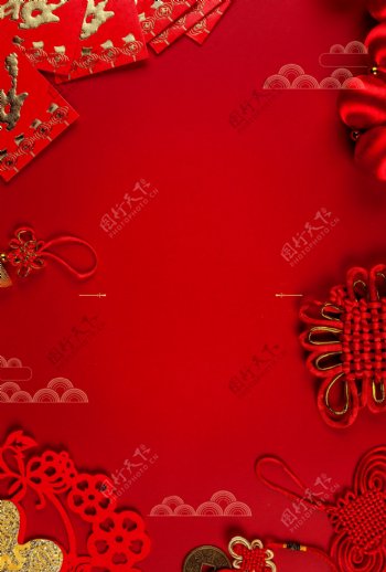 红色新年中国风海报背景