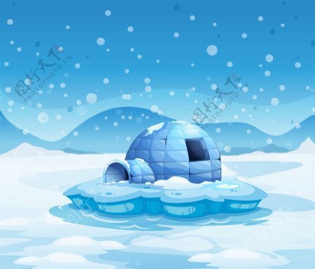 北极雪地里的房子插画