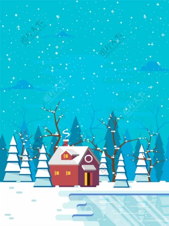 卡通冬季雪景广告背景