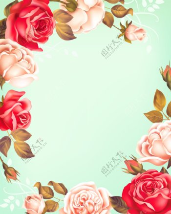 玫瑰花婚庆爱情背景矢量素材海报