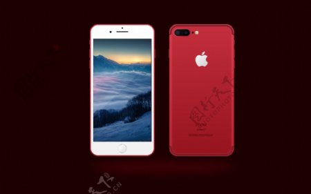 全红色苹果iPhone7Plus模型样机