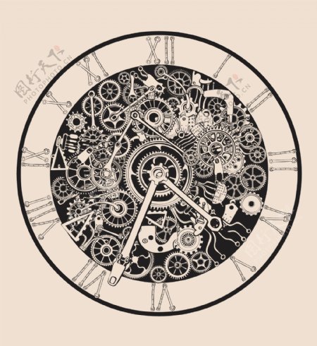创意齿轮工业钟表插画