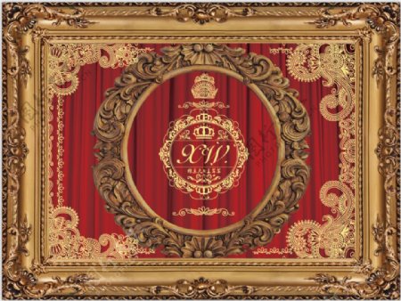 红金婚礼背景欧式相框