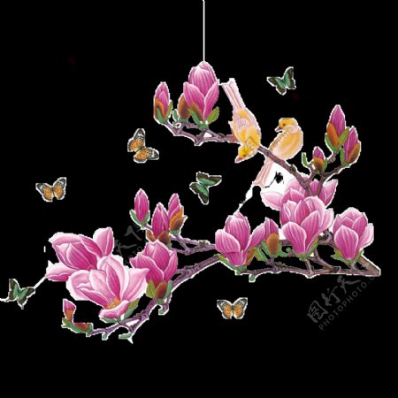 浪漫中国风粉色花朵元素