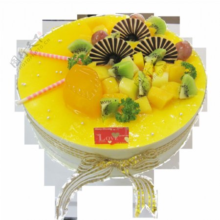 黄色奶油水果蛋糕素材