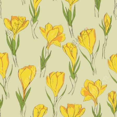 手绘黄色花朵背景矢量素材