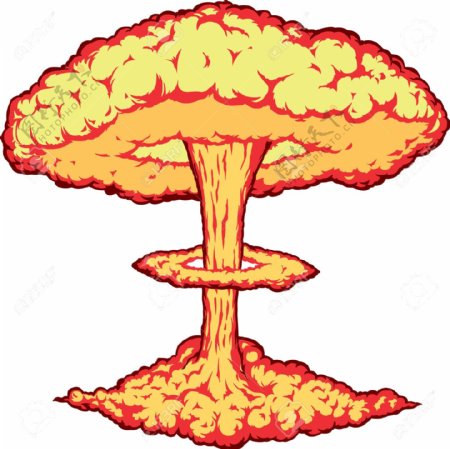 卡通黄色核爆蘑菇云png元素