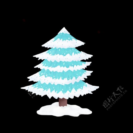 冬季雪树圣诞节下雪大树手绘插画风素材