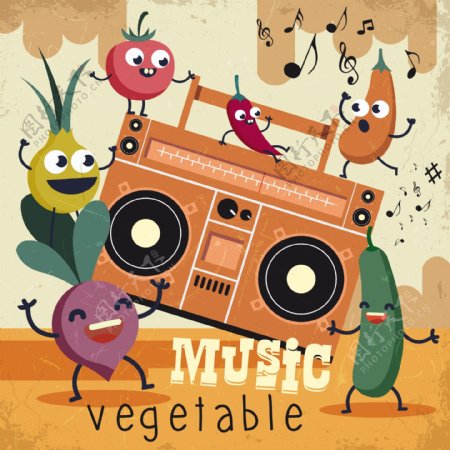 蔬菜音乐音符背景ai矢量素材下载