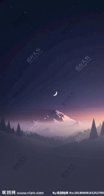 雪山夜景插画