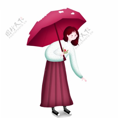 可爱女孩打着雨伞原创元素
