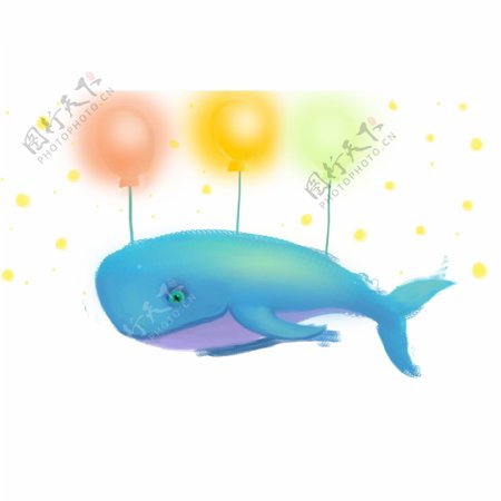 蓝色鲸鱼亮灯卡通元素