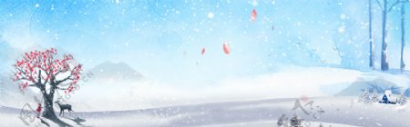 滑雪雪人冬季卡通上新促销banner背景