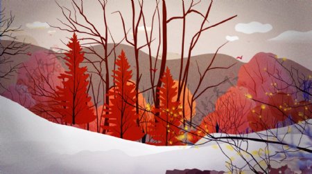 十一月树林雪景背景素材