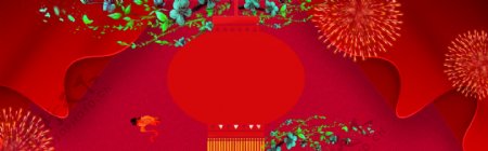 中国风灯笼烟花春节舞台背景素材