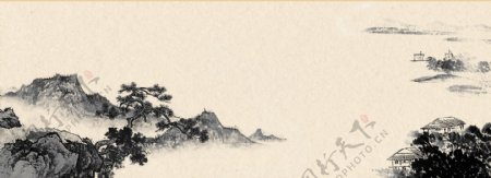 中国风水墨水彩山水背景