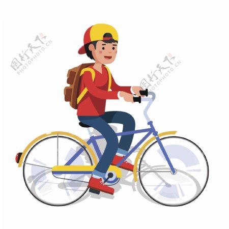 手绘可爱男孩骑自行车原创元素
