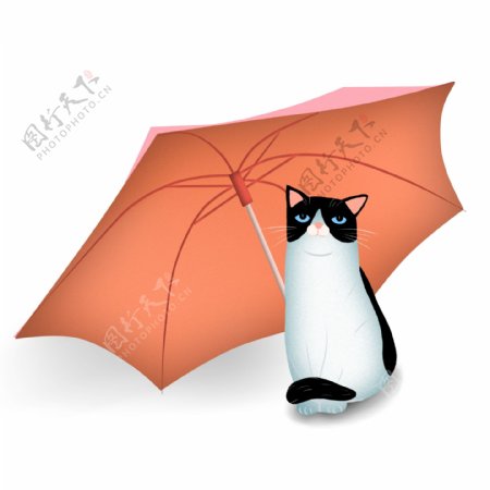 手绘可爱猫猫打伞原创元素