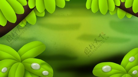 绿色手绘草地植物插画背景设计