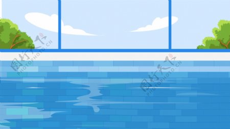 泳池风景矢量插画背景设计