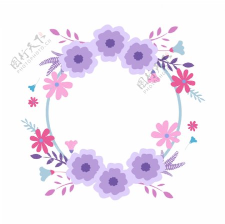 手绘紫色花朵花环插画可商用元素
