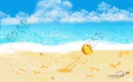 清凉夏季沙滩度假广告背景设计