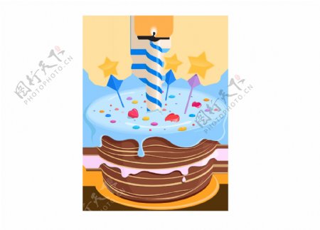 卡通可爱蓝色生日蛋糕元素