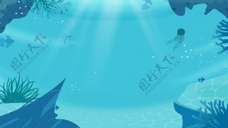 卡通清新蓝色海底潜水背景