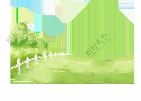 卡通清新绿色草地树林png元素