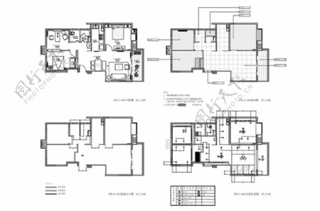 三室两厅户型CAD施工图