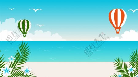简约卡通大海海滩背景图