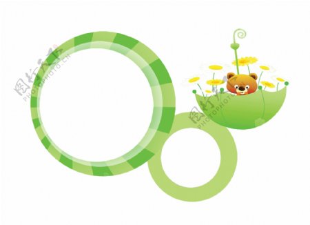 卡通绿色圆圈伞小熊png元素