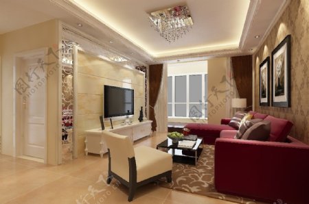现代欧式风格客厅空间效果图模型