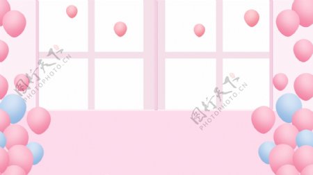 浪漫七夕粉色气球窗台背景素材