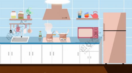 卡通家居厨房背景素材