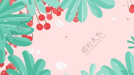 彩绘樱桃树叶banner背景设计