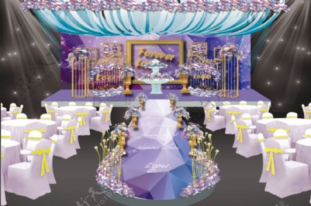 紫色婚礼主舞台梦幻婚礼效果图