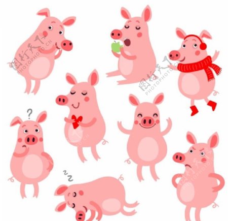 扁平化粉红色可爱卡通小猪形象