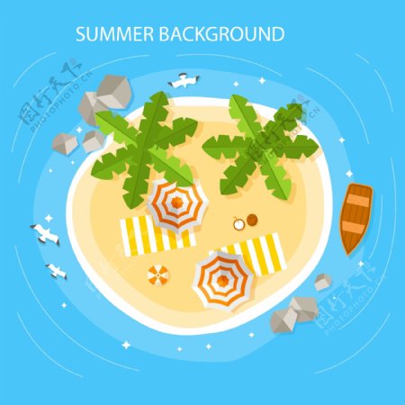 创意夏季度假沙滩俯视图矢量素材