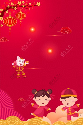 中国风2019猪年新春广告背景图