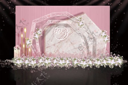 粉色不规则几何大理石婚礼迎宾区效果图