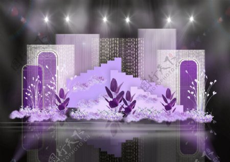 紫色浪漫ins建筑彩色透明屏风婚礼效果图