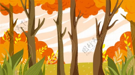 秋渐凉清新唯美秋季树林背景设计