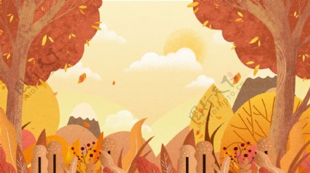 秋季树林日出背景设计