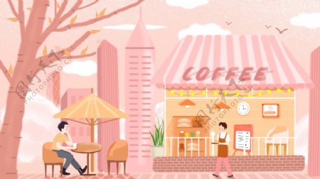 咖啡商店粉色卡通背景