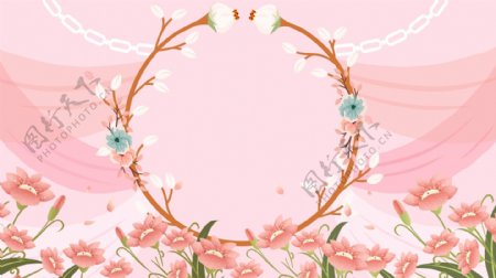 粉色浪漫婚礼小花边框背景设计