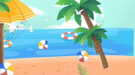夏日海滩椰树背景素材