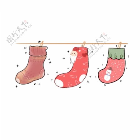 卡通可爱红色圣诞袜子可商用元素