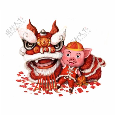 猪年春节喜庆舞狮图